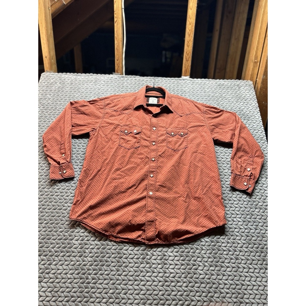 Rough Stock Panhandle Slim Mens XL Pearl Snap Western Shirt Cowboy Rodeo Orange